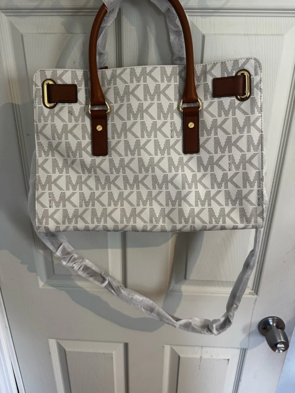 Michael Kors Hamilton PVC LG Signature Tote, Shoulder Bag $368 Vanilla #025  NWT